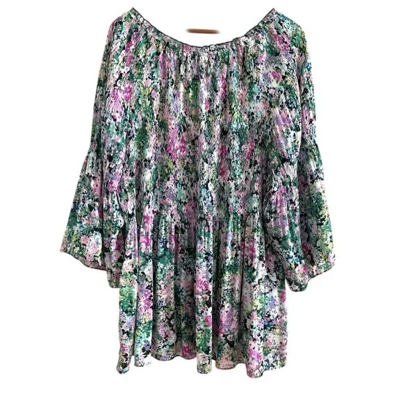 Floral & Ivy Top Size 3X Colorful Boho Peasant Cottagecore Long Sleeve Blouse - Picture 3 of 11